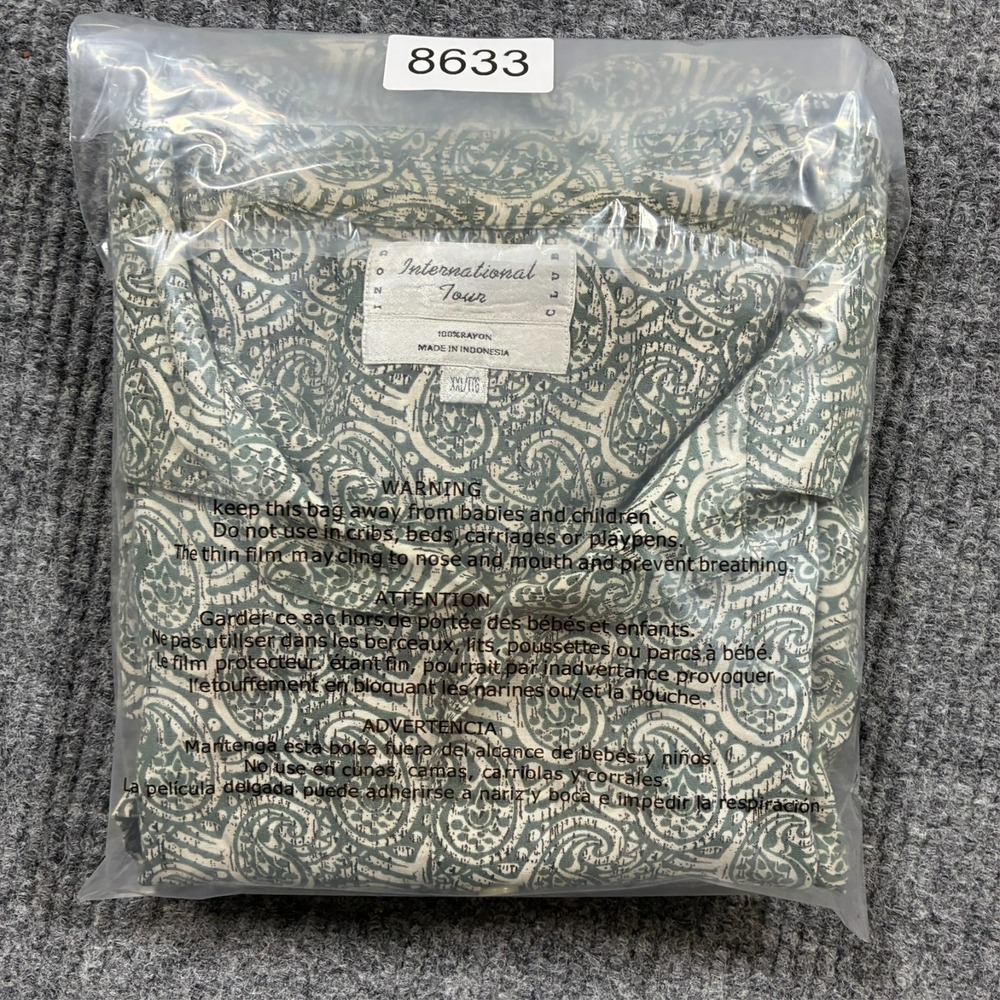 International Tour Club Rayon Paisley Camp Shirt Mens 2XL Green Button Up Y2K - Picture 7 of 7